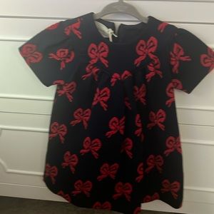 Girls Black Dress with Red Bow Print